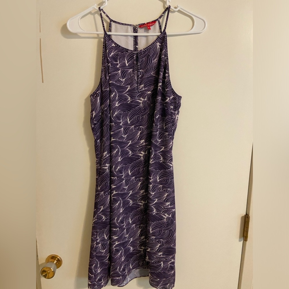 Krimson Klover Purple and White Wave Print Halter Dress